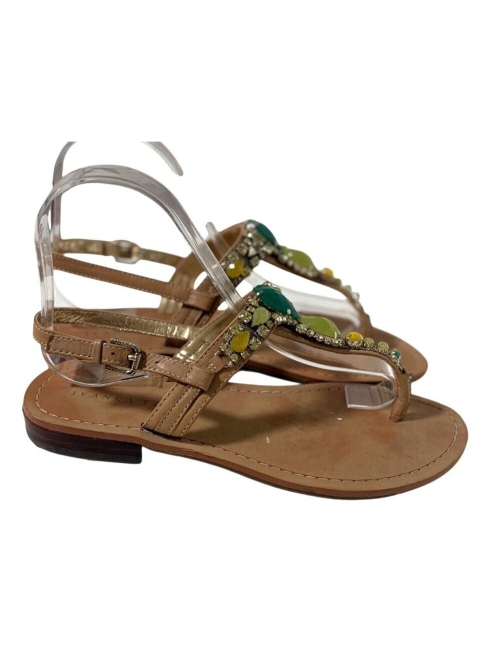 Ivanka Trump Womens Size 6 M Flip Flop Sandals Beaded Green Leather Slip On